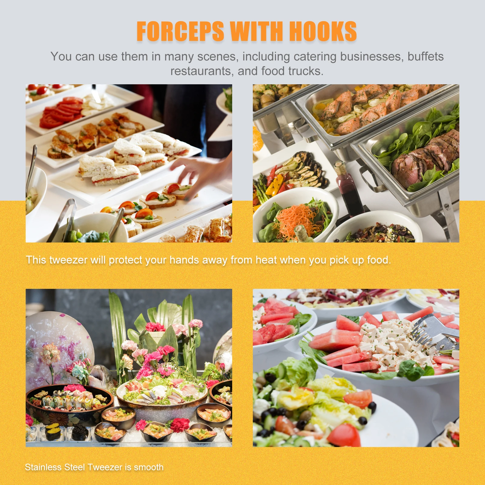 

Stainless Steel Tweezer Food Tongs Kitchen Utensils For Cooking Bbq Seafood Buffet Reusable Smooth Easy Clean