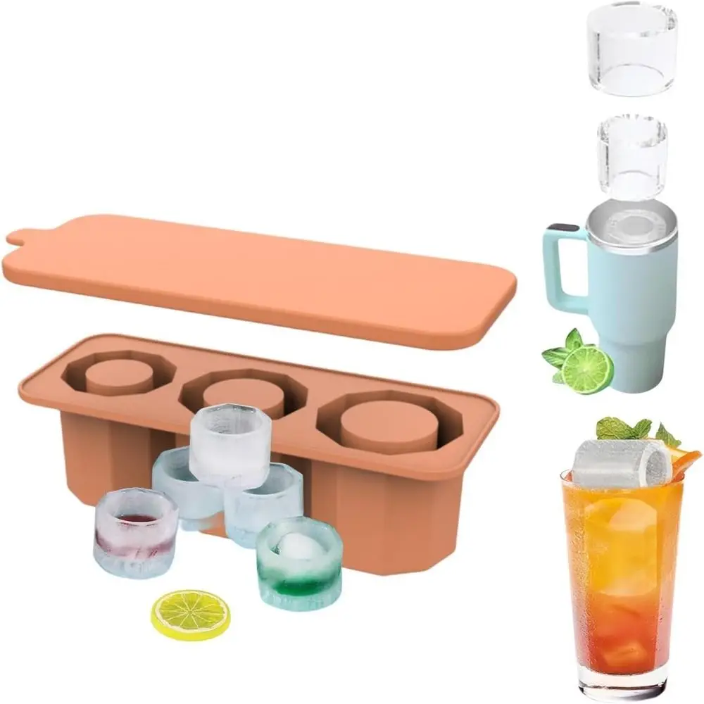 

With Lid Ice Cube Tray Accessories 3 Hollow Cylinder Ice Molds Tumbler Cup Ice Cube Tray Easy To Clean Silicone for Cup 20-40oz