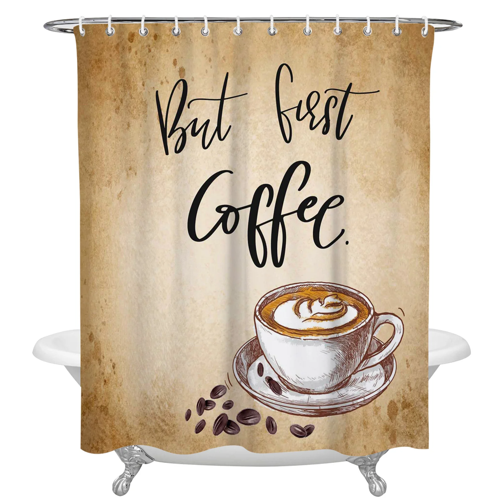 Coffee Coffee Beans Retro Waterproof Bathroom Decoration Shower Curtain With Hook Printed Bathtub Curtains Bathroom Accessories