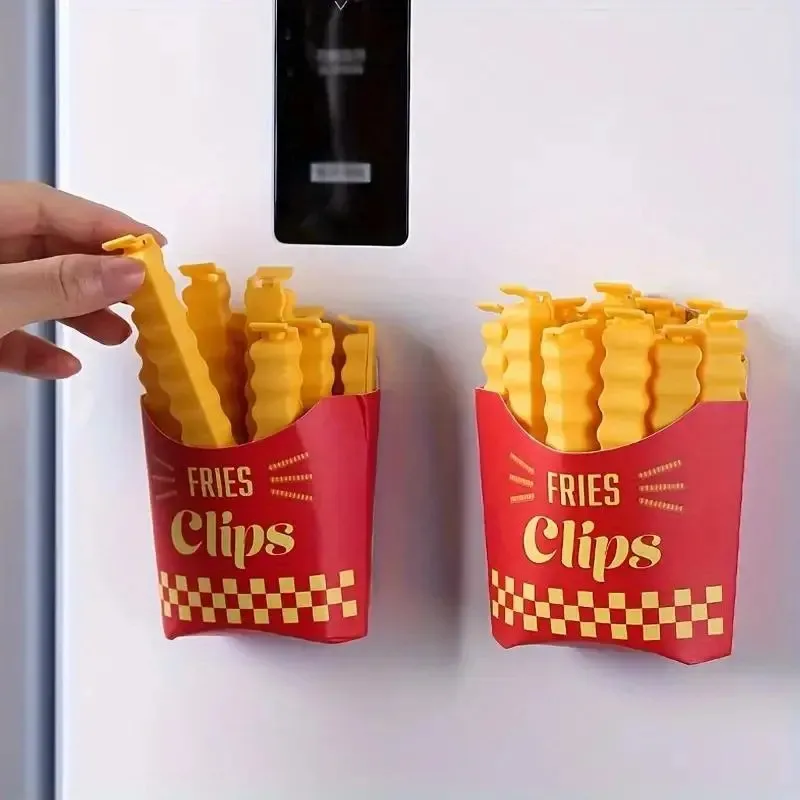 12Pcs/Set Food Moisture-proof Sealing Clip, with Magnetic Refrigerator Sticker, Fries Long Strip Snack Clip, Creative Gift