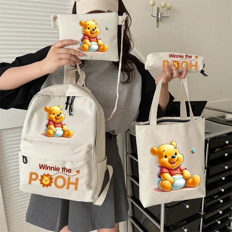 Cute Winnie The Pooh Women\'s Bags Backpack Comestic Storage Bags Shopping Bag Pencil Case 4 Pcs/Set Large Capacaity Travel Bag