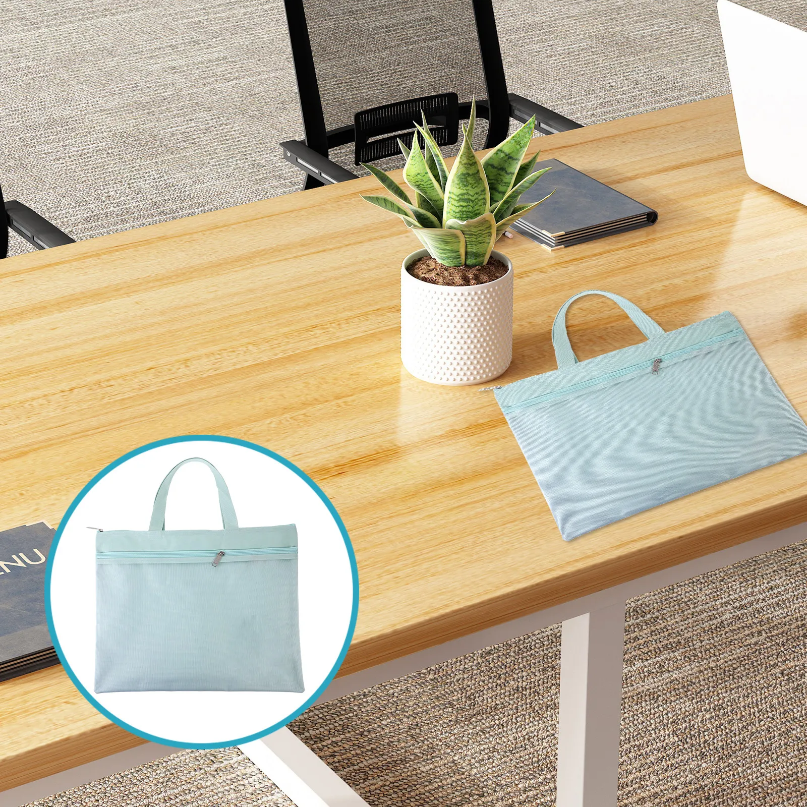 

Document Storage Bag Nylon Handheld Zipper Pouch Portable File Organizer for Papers Receipts Vouchers Business Office Supplies