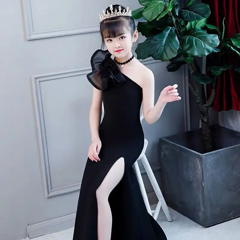 Black Side Slit Mermaid Princess Flower Girl Dress Baby Kids Wedding Party Costumes Simple First Comunion Vestido De Comunion