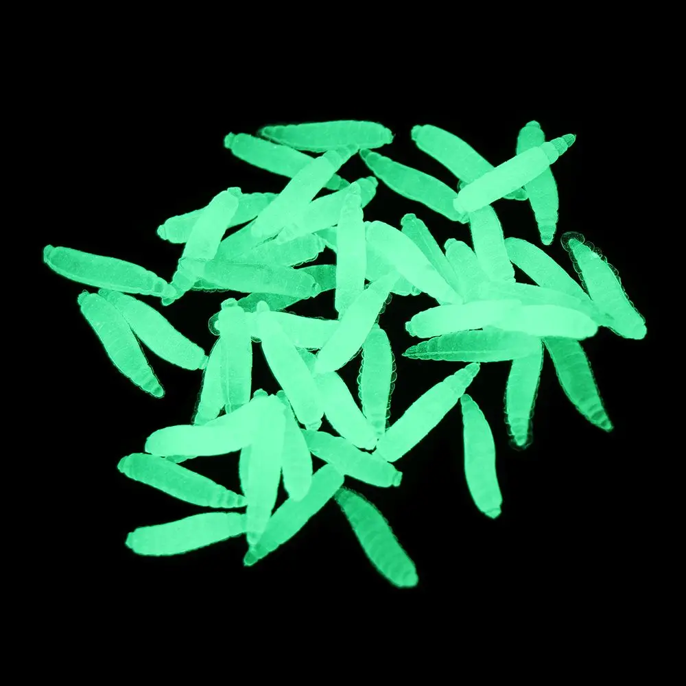 50Pcs 1.6cm Maggot Grub Soft Lure Baits Fishy Silicone Worms Glow Shrimps Wobblers Fishing Lures Artificial Baits Larva Swimbait