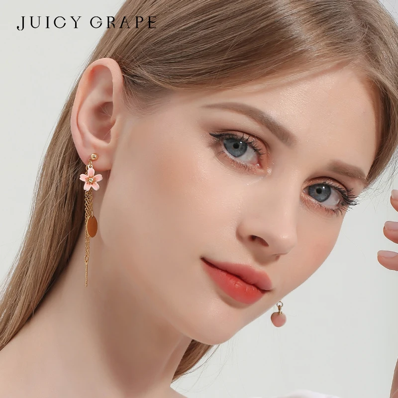 JUICY GRAPE  S925 Sterling Silver Earrings For Women  Delicate Blooming Peach Flower and Water Peach Enamel Party Fine Jewelry