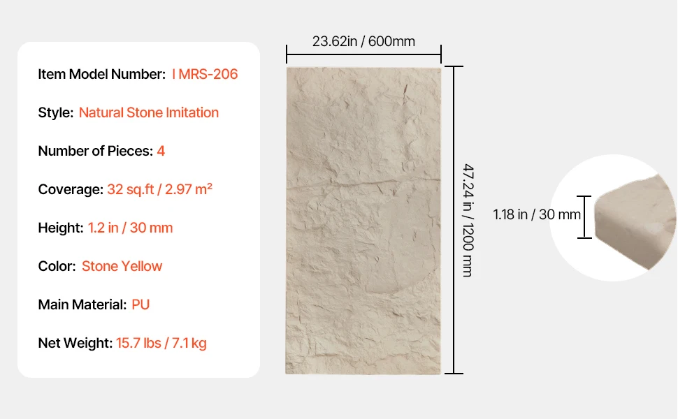 VEVOR 3D Wall Panels 4Pack 48x24in PU Natural Stone Imitation Wall Art Tiles Interior Home Decor for Ceiling Bedroom Gaming Room