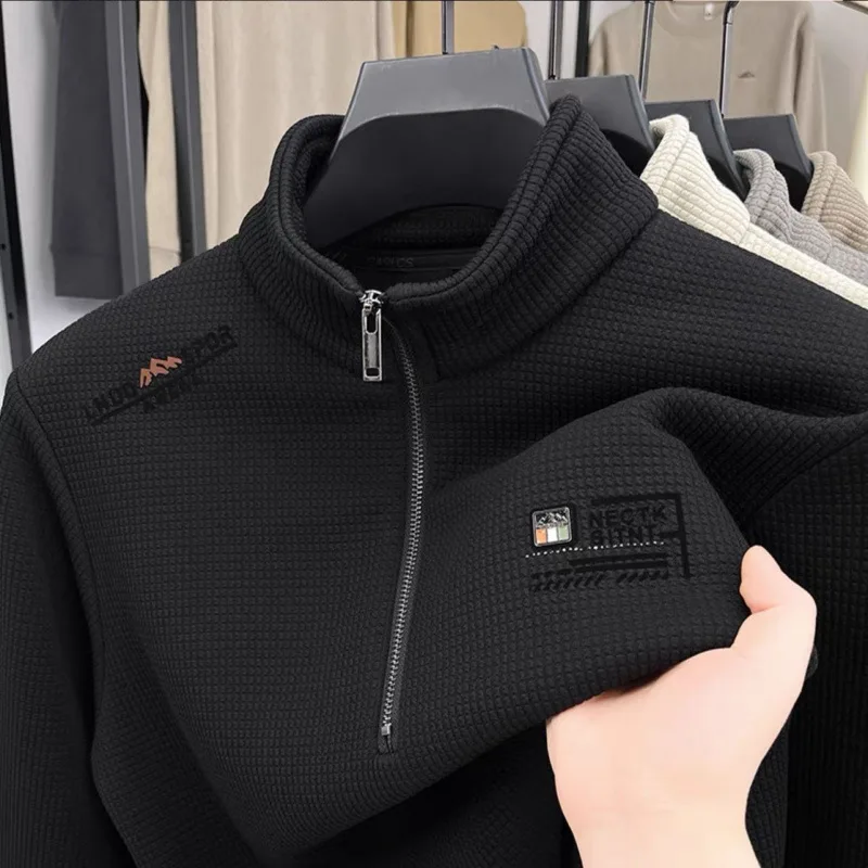 فضفاضة عادية سحاب أكمام طويلة طوق البلوز العصرية ألياف البوليستر ربيع الخريف الرجال تي شيرت الكورية نمط الشارع الشهير