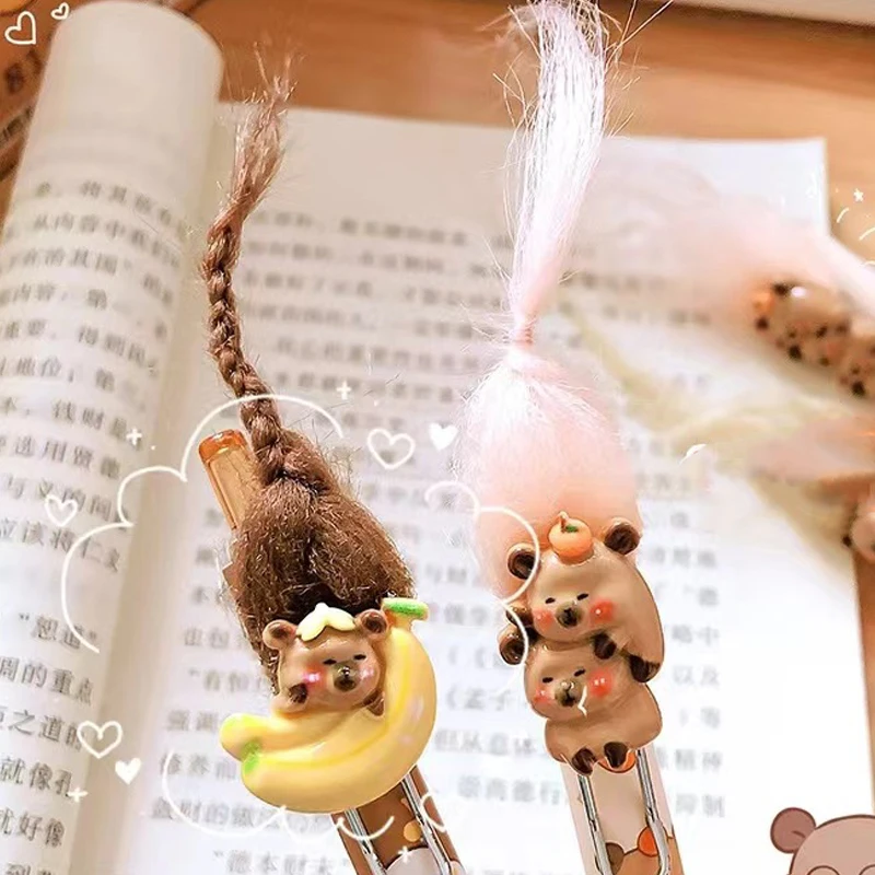 Random 1PC Cartoon Cute Frying Hair Capybara Gel Pens Office Supplies Back To School Writing Pens Students Kawaii Stationery