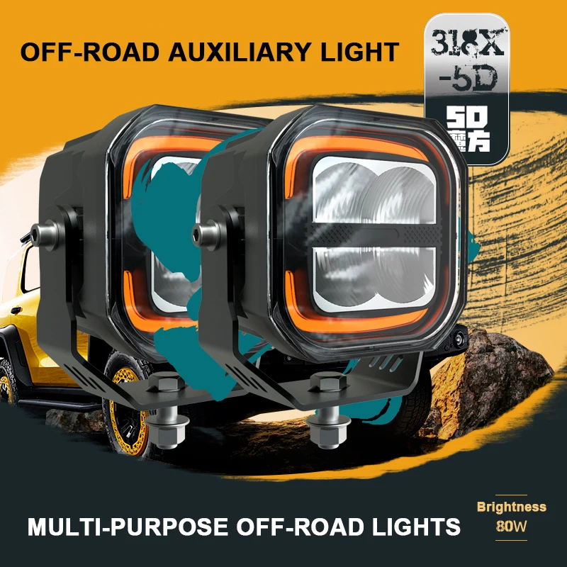 SJC Per Tank 300 Wrangler 5 Pollici Paraurti Anteriore A-pillar Luci 80W Angel Eyes Lampada di Guida Quadrata a LED Faretti Fuoristrada