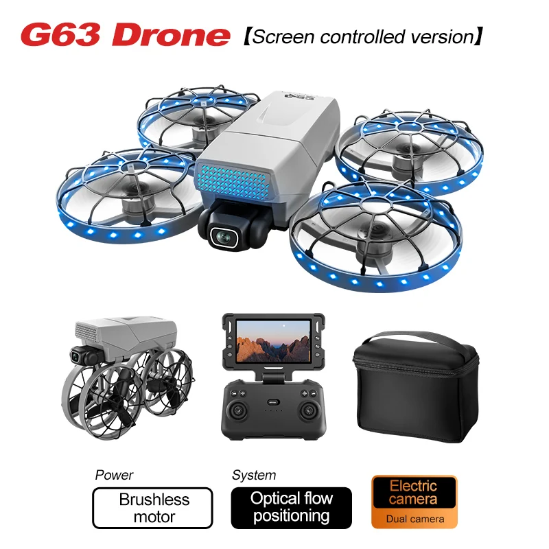 طائرة بدون طيار G63 قابلة للطي مع كاميرا 8K HD شاشة كبيرة 2.4G WIFI FPV محرك بدون فرشاة تدفق بصري تحوم كوادكوبتر للتصوير الفوتوغرافي