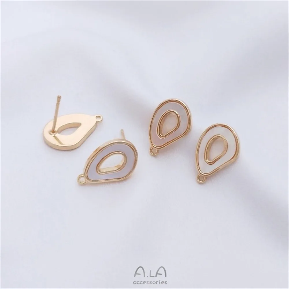 14K Gold Plated Brass Hollow Geometric Hoop Earring Blanks Inlaid Natural White Shell DIY Earring Findings - view 6