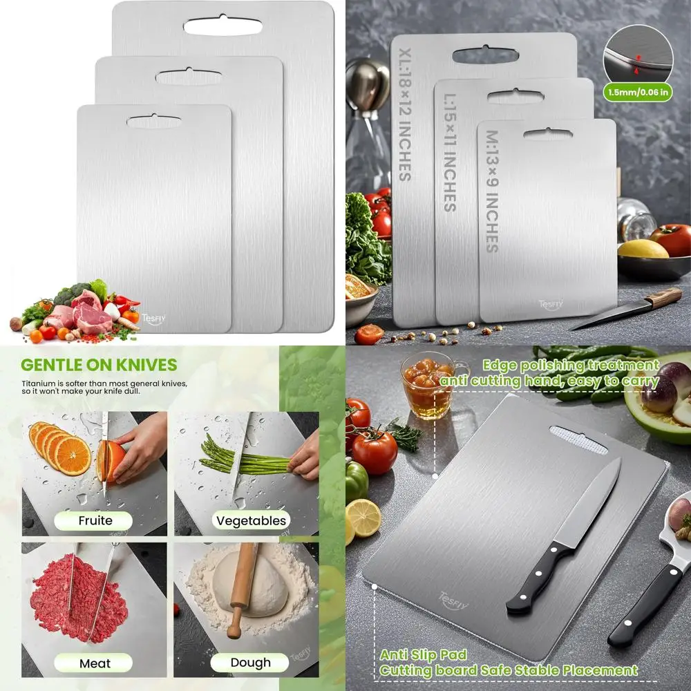 

Набор титановых разделочных досок тройного размера: чистая, легко очищаемая, двусторонняя для использования на кухне с мясом, фруктами и овощами (M!)