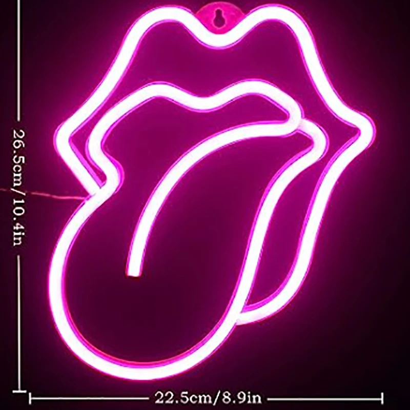 Mouth tongue Neon Light Sign LED Sexy Lips Lamp Decoration Table Room Shop Wall Party Gift USB & Battery Case Powered