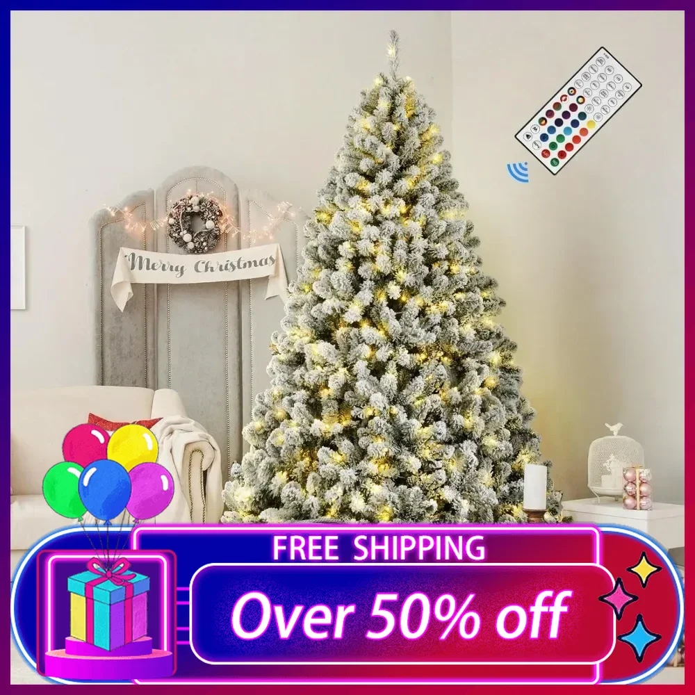 

7.5ft Prelit Snow Flocked Artificial Holiday Christmas Tree with Remote,470 Pre-Lit Multi-Color RGB Lights,Full Snow Branch Tips