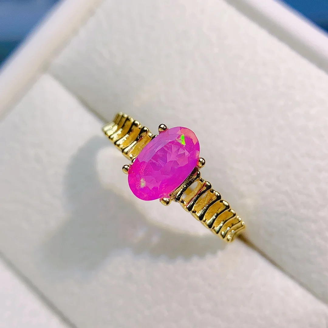 October Birthstone Ring Natural Pink Opal Solitaire Ring 925 Sterling Silver Opal Engagement Ring Birthday Gift For Women - view 6