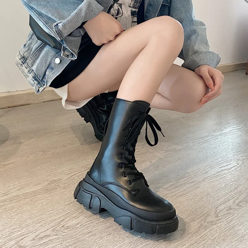 Sepatu Bot Platform Modis Wanita 2021 Sepatu Bot Sol Tebal Merek Baru Sepatu Hak Tinggi Chunky Pesta Kasual Wanita untuk Wanita Botas Mujer