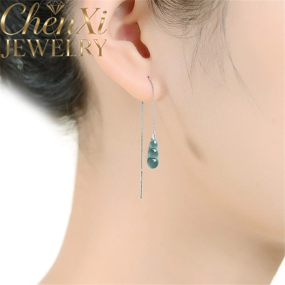 

S925 Silver Set With Natural A-Grade Ice-Grade Blue Water Jadeite Green Bean-Shaped Earrings Luxury Quality Fashion Fine Jewelry