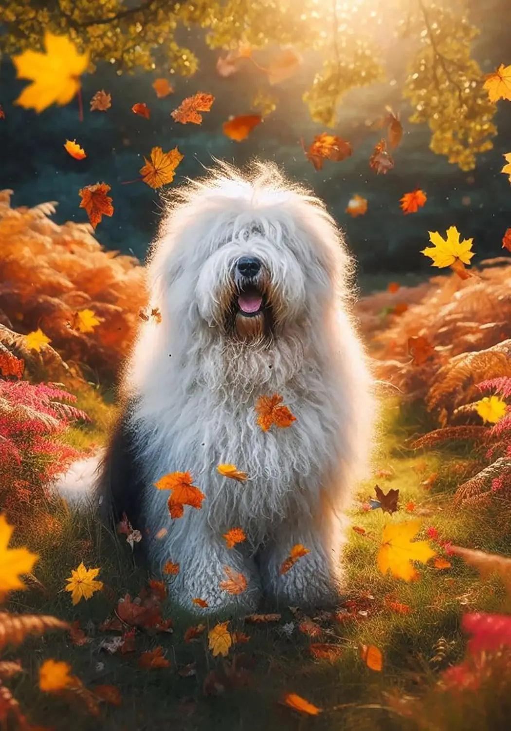 Old English Sheepdog - Best of Breed DCR Falling Leaves Garden Flag