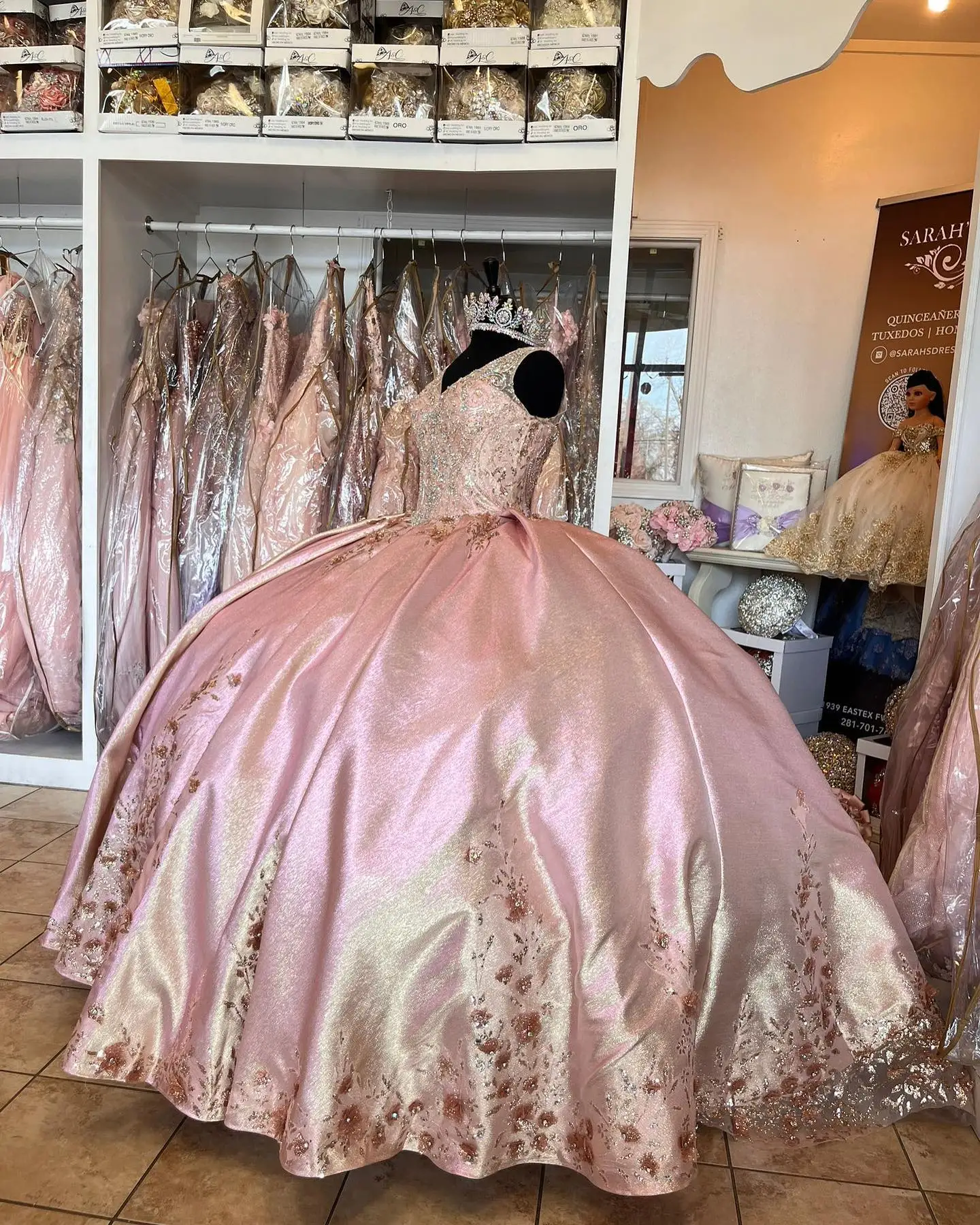 Vestidos de Quinceañera de oro rosa, cuello en V, apliques de cuentas, dulce 15 vestidos de graduación, vestido de baile, vestido de quinceañera de 16