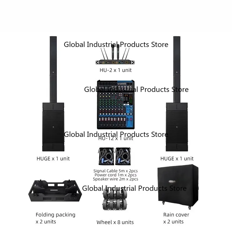 Huge Series 2500W Max SPL140dB Neodymium Active Column Speaker System with Hi-Res Audio 3-Channel Professional Sound