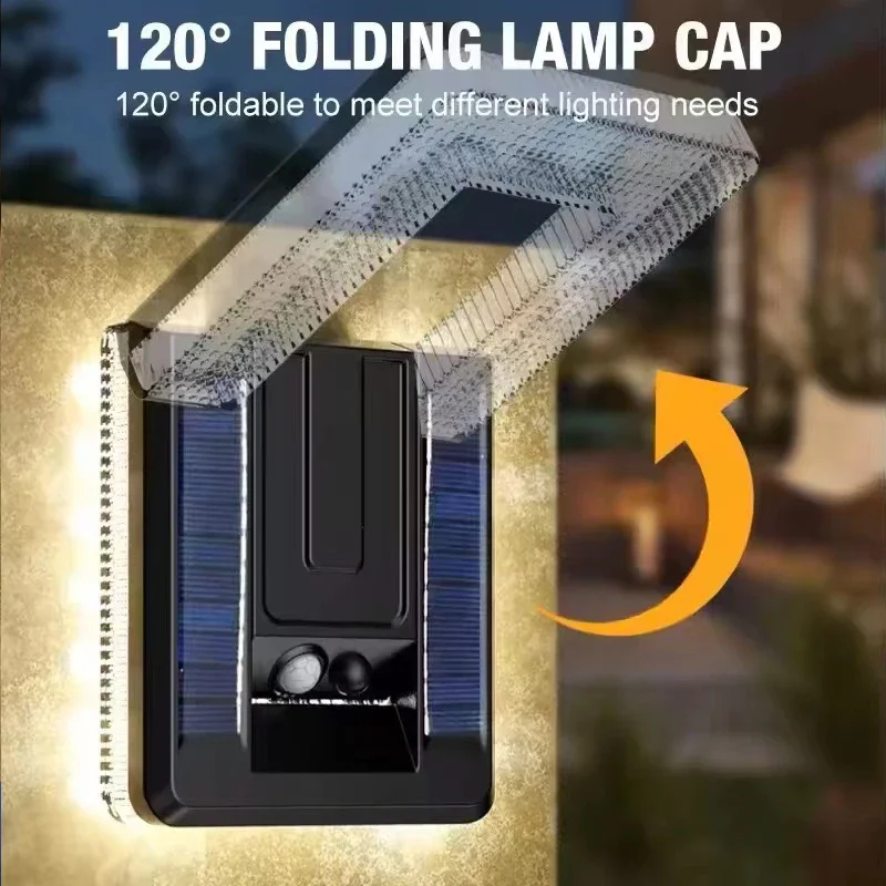 LED plegable 120 °   Luz Solar lámpara de pared para exteriores focos impermeables lámpara Sensor de movimiento Solar 3 modos farola decoración de jardín