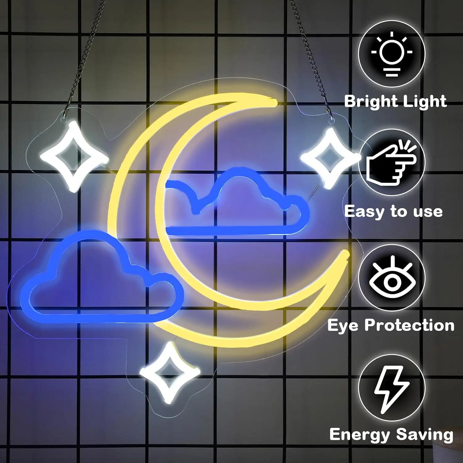 Moon Cloud Star LED Neon Sign USB Wall Hanging Neon Light Aesthetic Room Decor Lamp For Bedroom Dorm Bar Party Birthday Gift