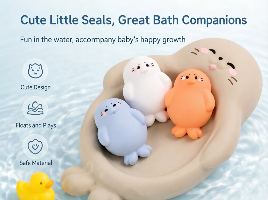 Bath Toys, Floating Teether for Infants, Soft Silicone Squeeze Toys, Sensory Bathtime Set for Newborns, Cute Animal Bath Buddies