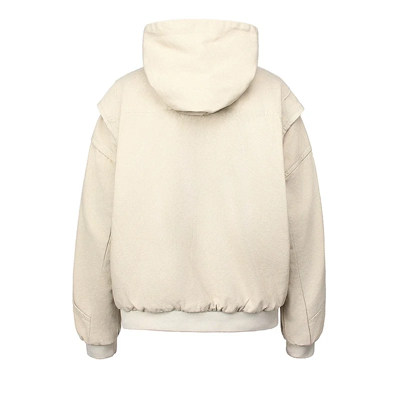 

Thiened Canvas Cotton Jaet Men's Winter Coat Hooded Lamb Fur Lined Jaet Youth Faion Warm Long Sve Zipper Closure