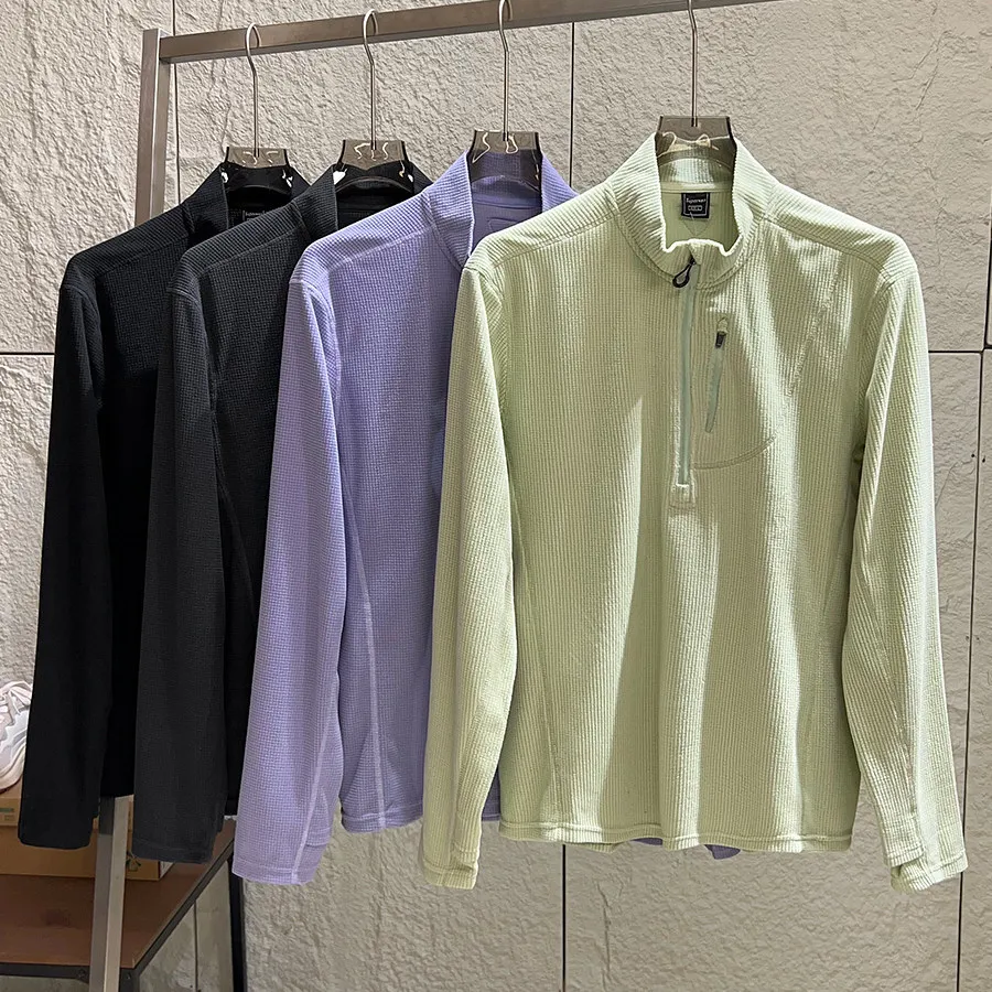 Unisex Outdoor Thermal Fleece Pullover – Warm Waffle Knit Half-Zip Sweatshirt for Hiking & Camping