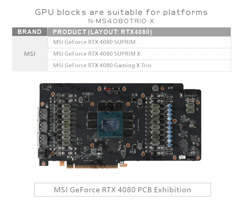 Granzon GPU Water Cooling Block for MSI GeForce RTX 4080 Suprim X / GAMING X TRIO Video Card, With Backplate Copper Cooler