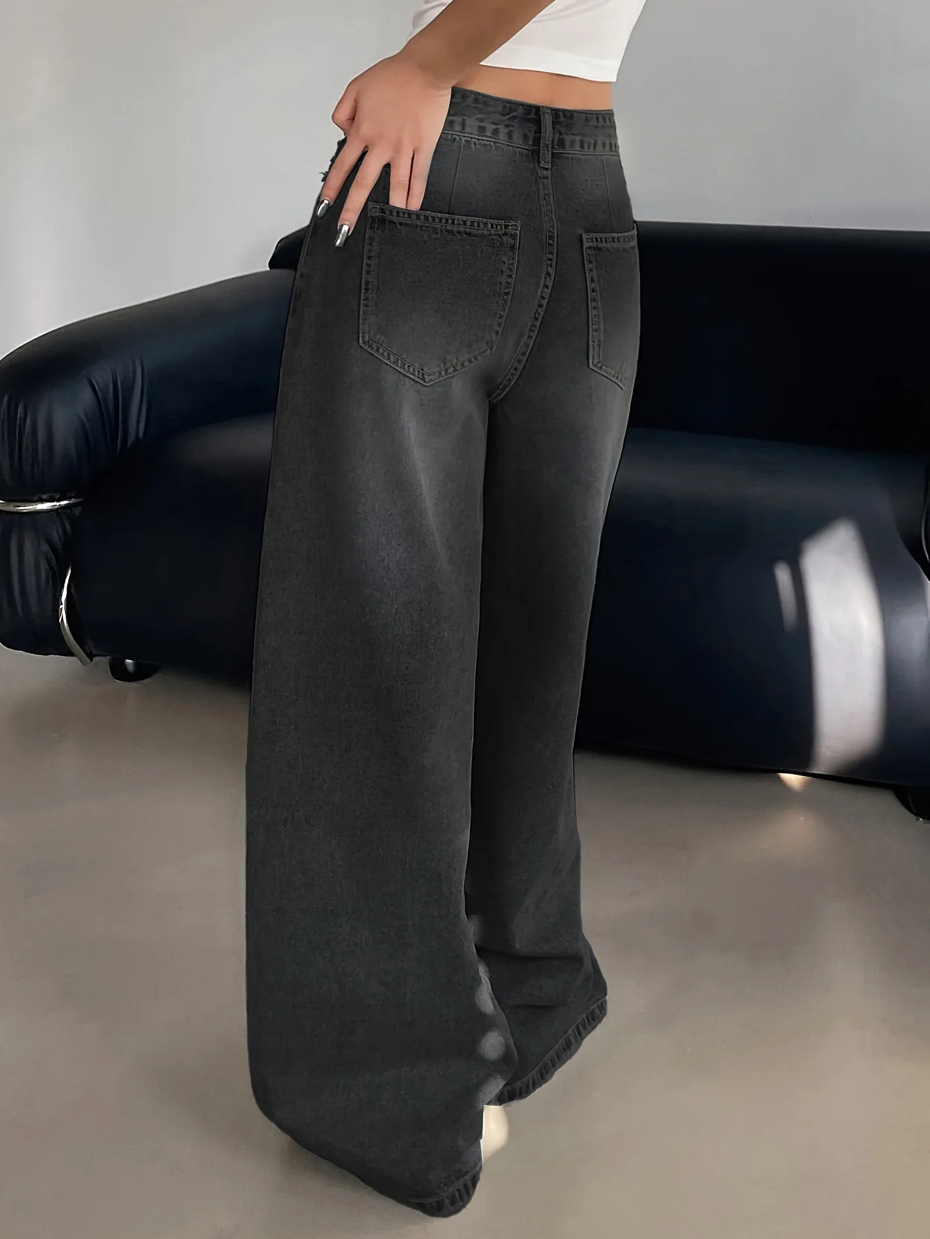 Pantalon de nettoyage à jambes larges pour femmes, denim européen et américain, jean amincissant, taille haute, trou, tout match, nouveau, 2024