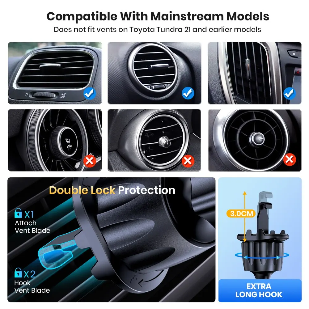 Suporte de telefone para carro, atualização TOPK 2023 Suporte de telefone universal com travamento automático com clipe de gancho para ventilação de ar do carro para iPhone Samsung