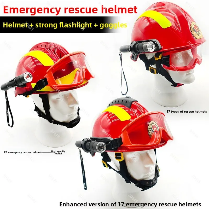 F2 Firefighter Rescue Helmet with Goggles and Headlamp Emergency Helmet Compatible with Flashlight