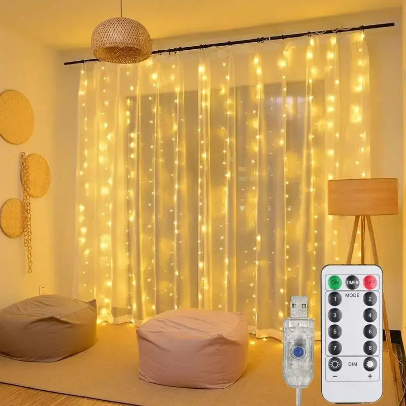 Curtain LED String Lights USB Plug 8 Modes Bay Window Lights Halloween Christmas Valentine's Day Party Garden Wedding Decoration