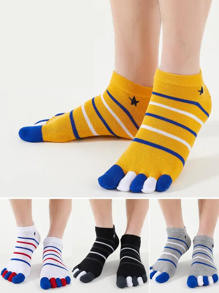 

Five Fingers Boat Socks Men Pure Cotton Summer Thin Shallow Short Toe Socks Sport Cotton Striped Ankle Socks Set