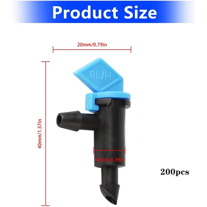 【Top Picks】200Piece 8L/H Garden Flag Irrigation Dripper Inline Water Drippers Emitter Sprinkler Blue