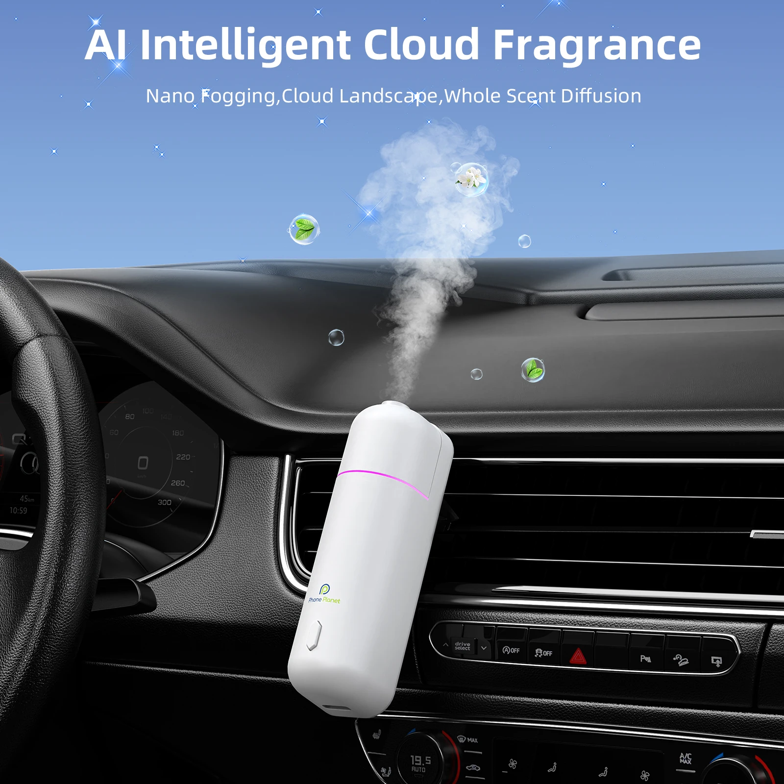 7in1-aiインテリジェントクラウドフレグランスカーアロマディフューザー車載加湿器アロマディフューザー車用芳香剤家庭用