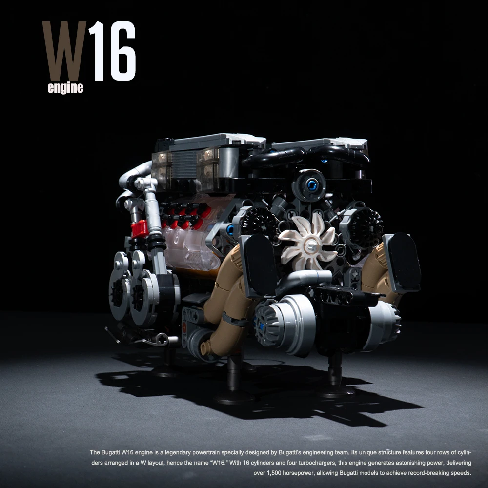 Engine W16 V8 Building Block Kits Aeroengine Building Toy Motor Drive Visual Simulation Figure 3D Car Model Collection Ornament