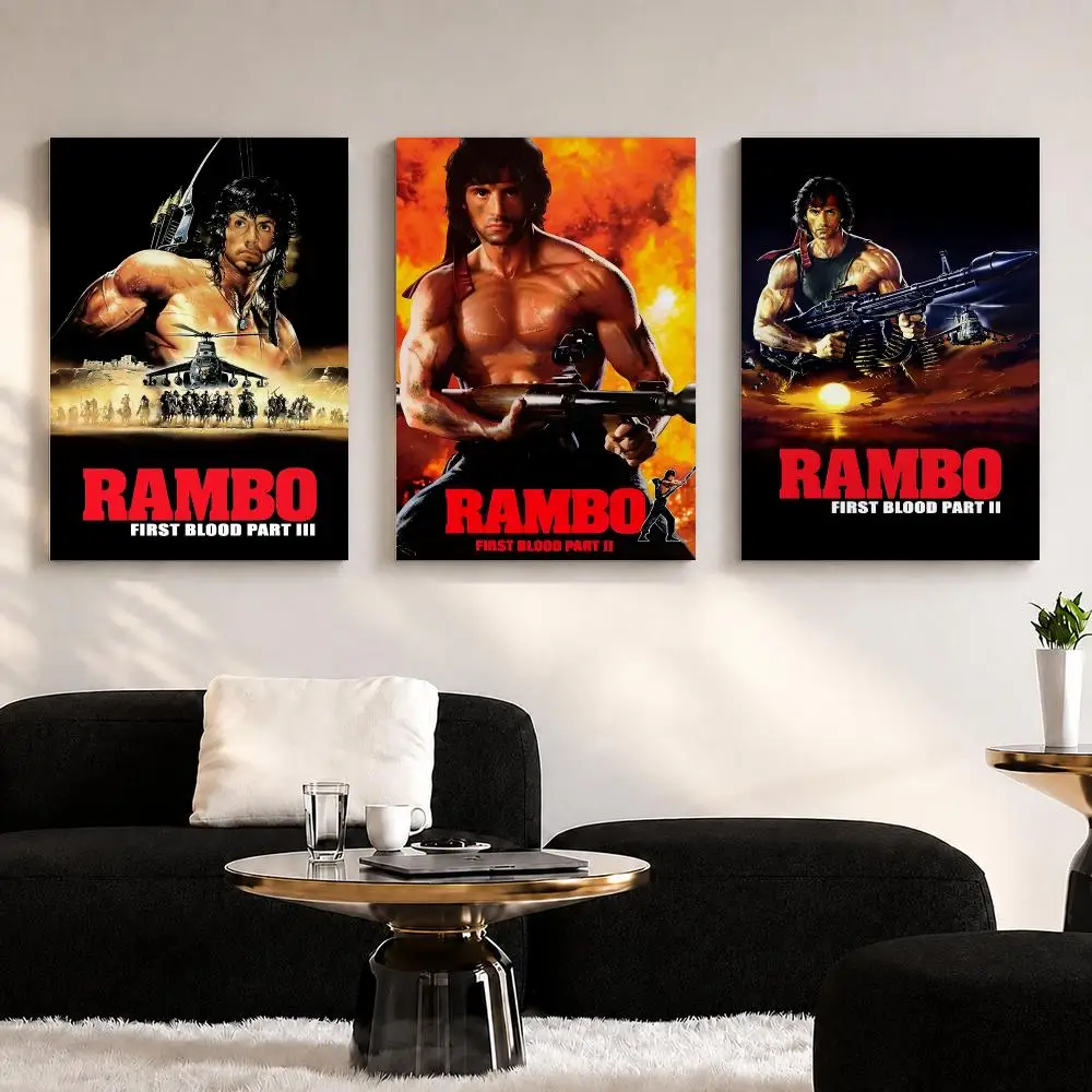 Classic Movie R-Rambo First B-Blood Framed Wall Painting Ready to Hang Canvas Wall Art Poster for Bedroom Living Room Home Decor