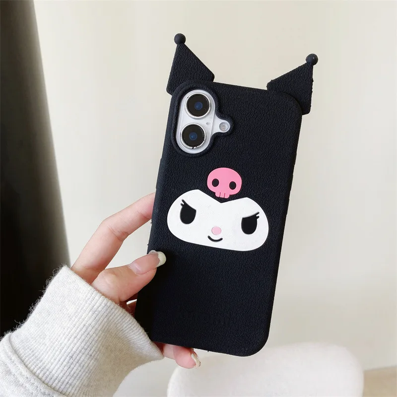 Kawaii Cute 3D Cartoon Kuromi Couple Phone Case For iPhone 16 15 14 13 Pro Max Plus Soft Silicone Shockproof Protective Cover