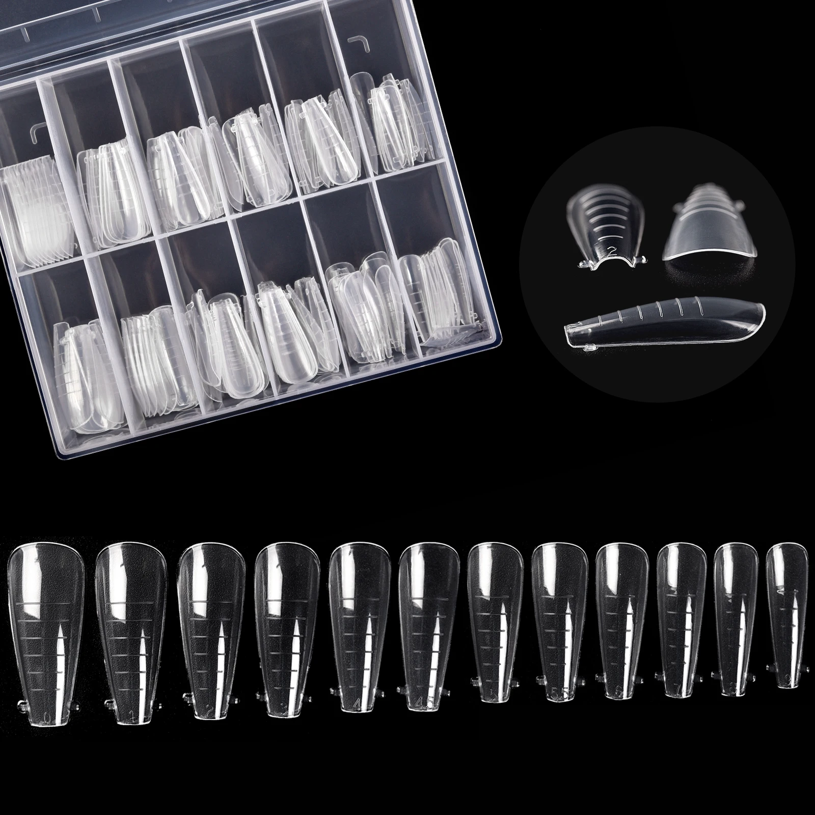 

120Pcs/Box Clear Full Cover Sculpted Nail Tips Dual Forms Quick Building Mold Tips For Finger Extension Fake Nails Manicure Tool