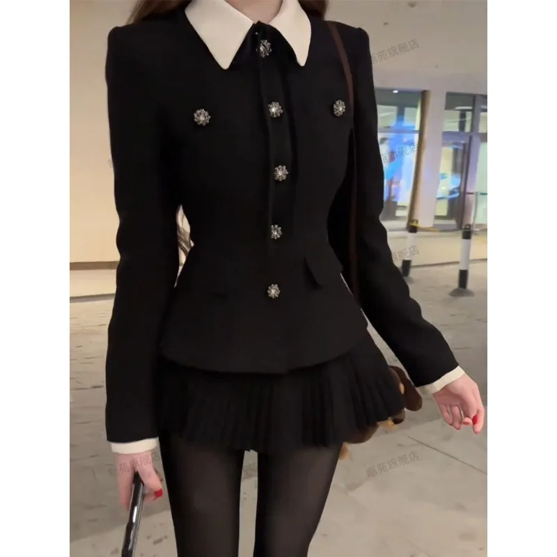 Autumn Bestseller Light Luxury Elegant Ladylike Style Featuring A Lace-up Waist-cinching Shoulder-length Coat Pleated Skirt Set.