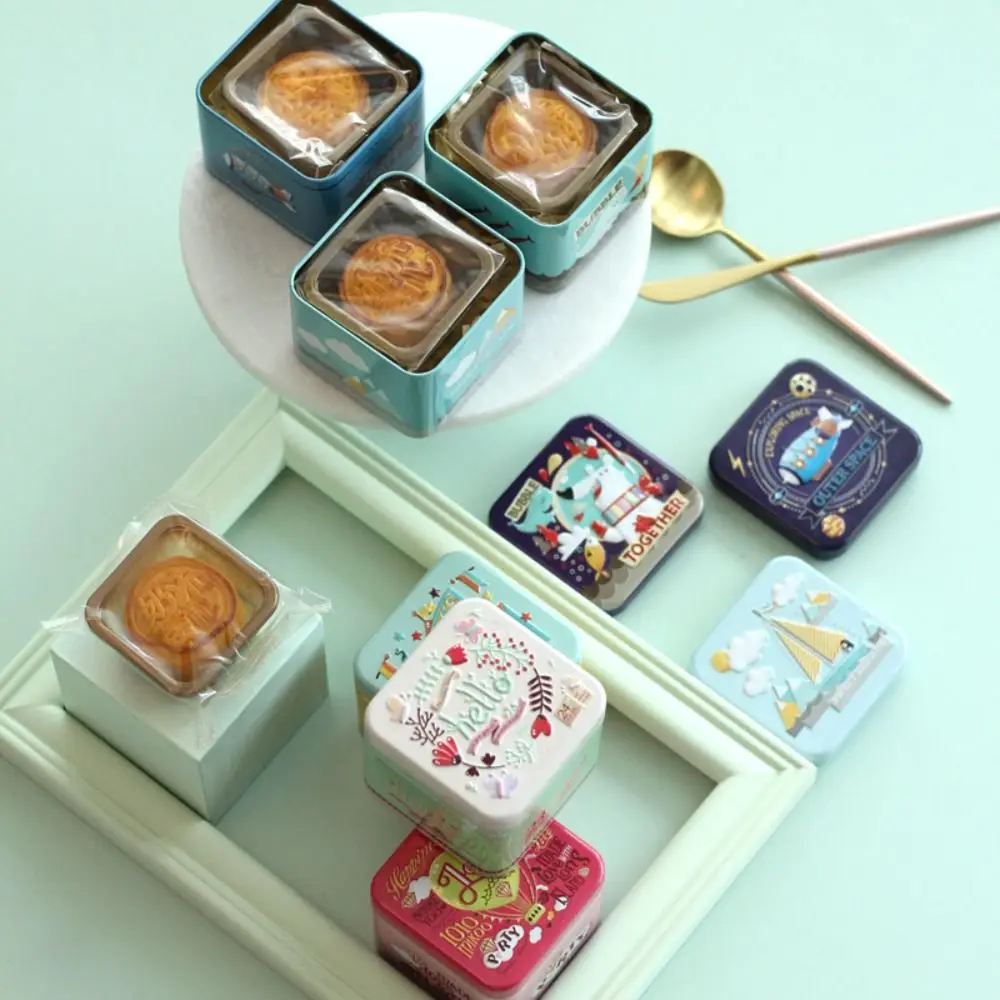 Metal 3D Cartoon Tinplate Box Small Square Candy Tin Box Biscuit Cosmetic Jewelry Organizer Case for Wedding Gift Box