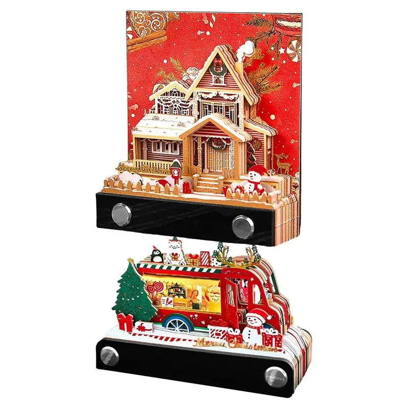 3D Tear Away Desk Calendar 2025 Time Piece Christmas Car-shape Led Calendar Paper Art Notepad Paper Memo Pad Calendar