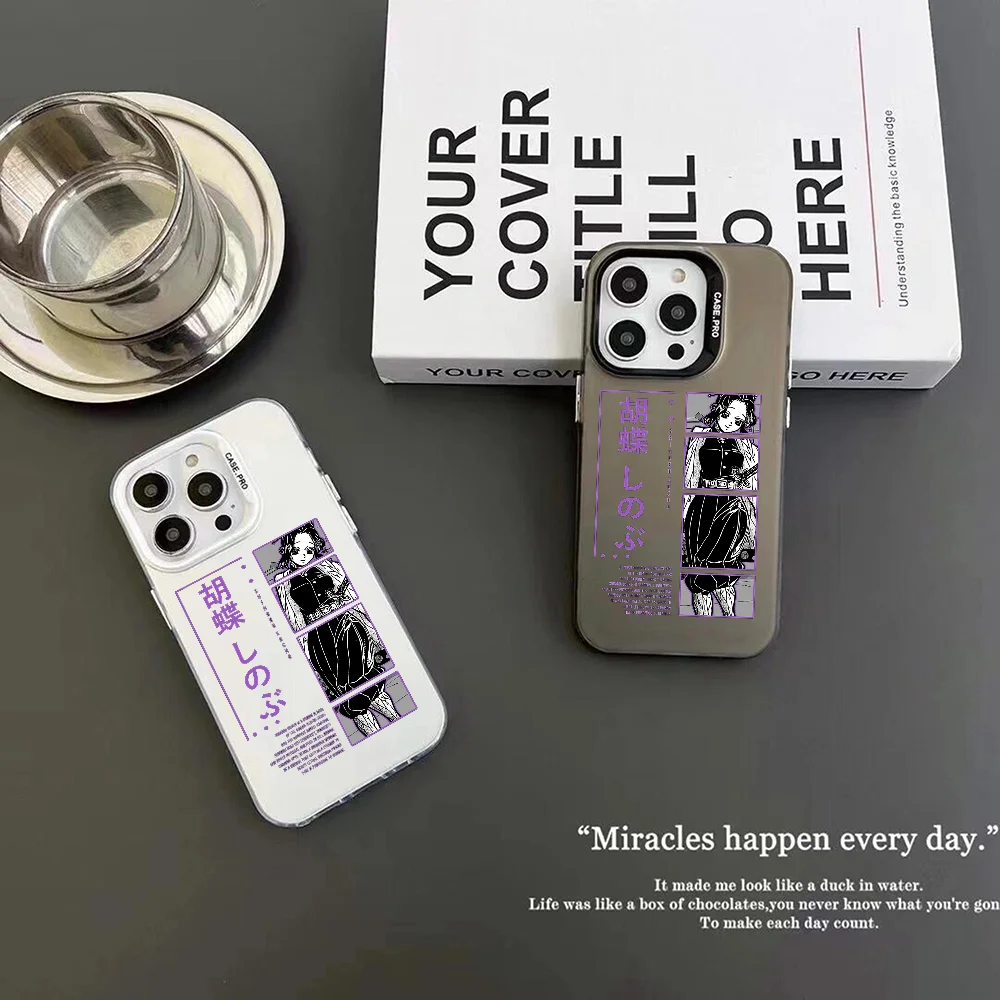 Kochou Shinobu Demon Slayer Phone Case IMD Color Silver Shell For IPhone 16 15 14 13 12 Pro Max Plus