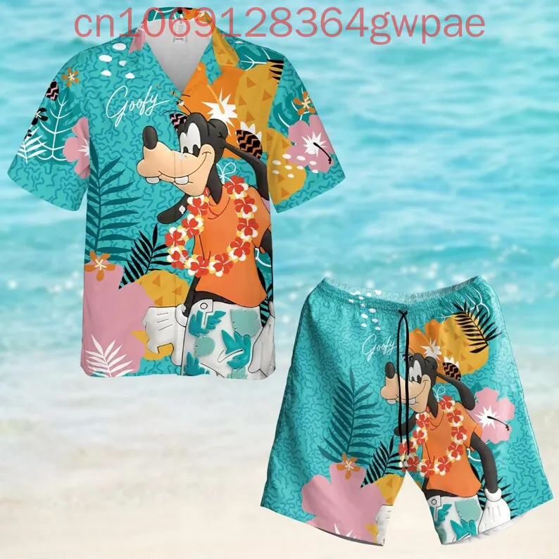 

Disney Animated Silly Dog 3D All Over Printed Men Women Hawaiian Shirt Dog Surfing Shirt Summer Vacation Shorts Shirt Set