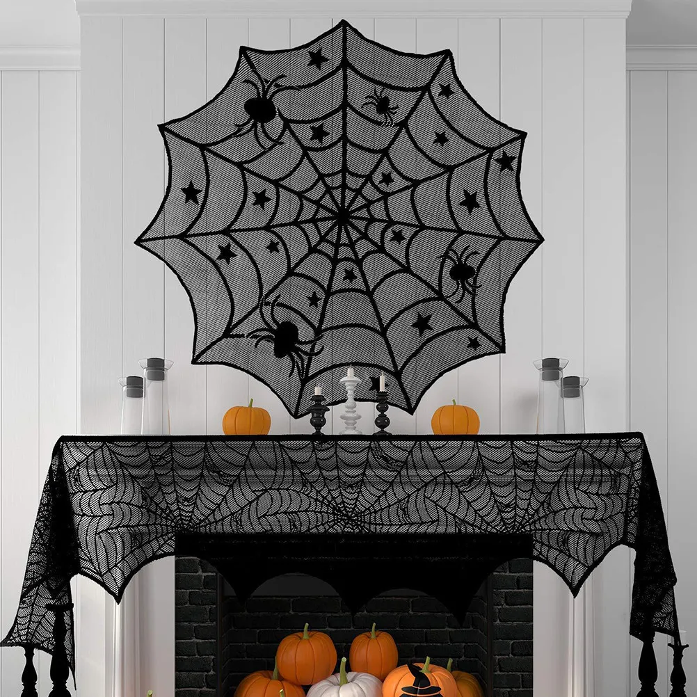 Black Spider Web Lace Tablecloth for Halloween Party Table Decoration Protects Against Stains Spills Scratches Creative Table