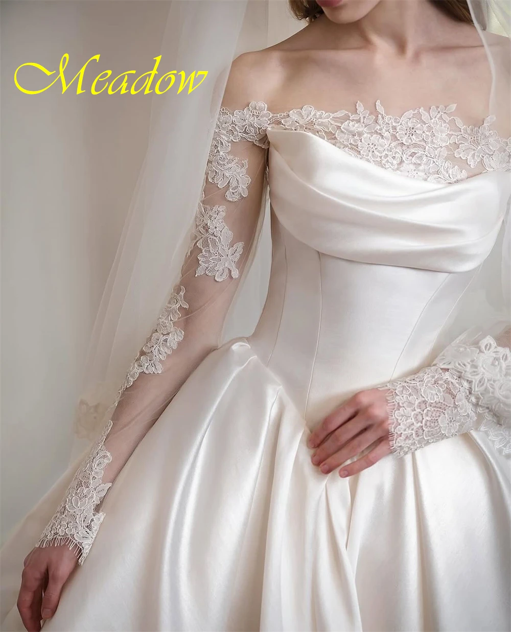 Мечтательное белое атласное свадебное платье по индивидуальному заказу, официальное свадебное платье с вырезом лодочкой и длинными рукавами, мягкое трапециевидное платье со шлейфом, Vestido De Novia