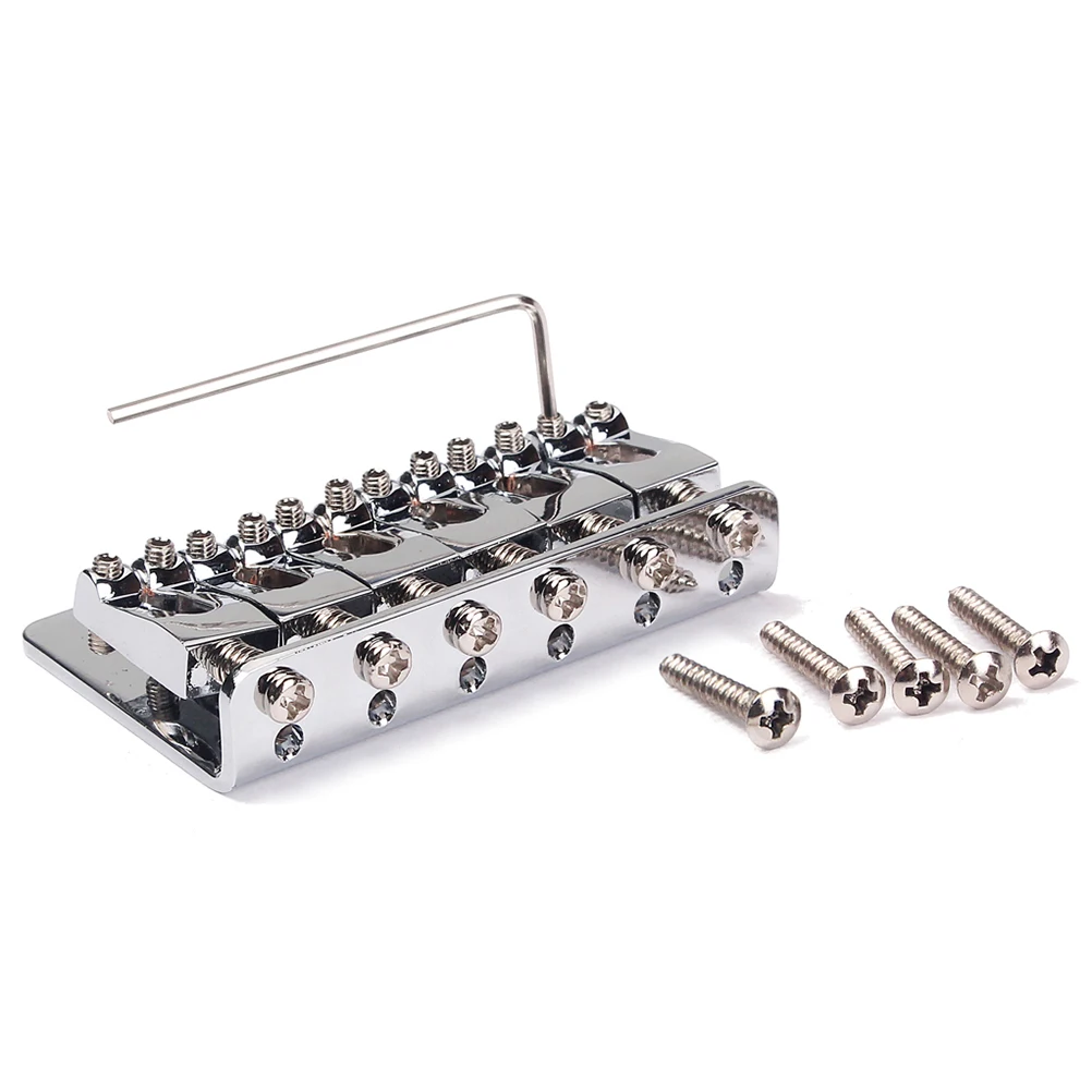 

Electric Guitar Bridge 65mm Vintage Silver Hard Tail 6 String Bass with 5 Screws Durable Metal Height Adjustable Strings Top