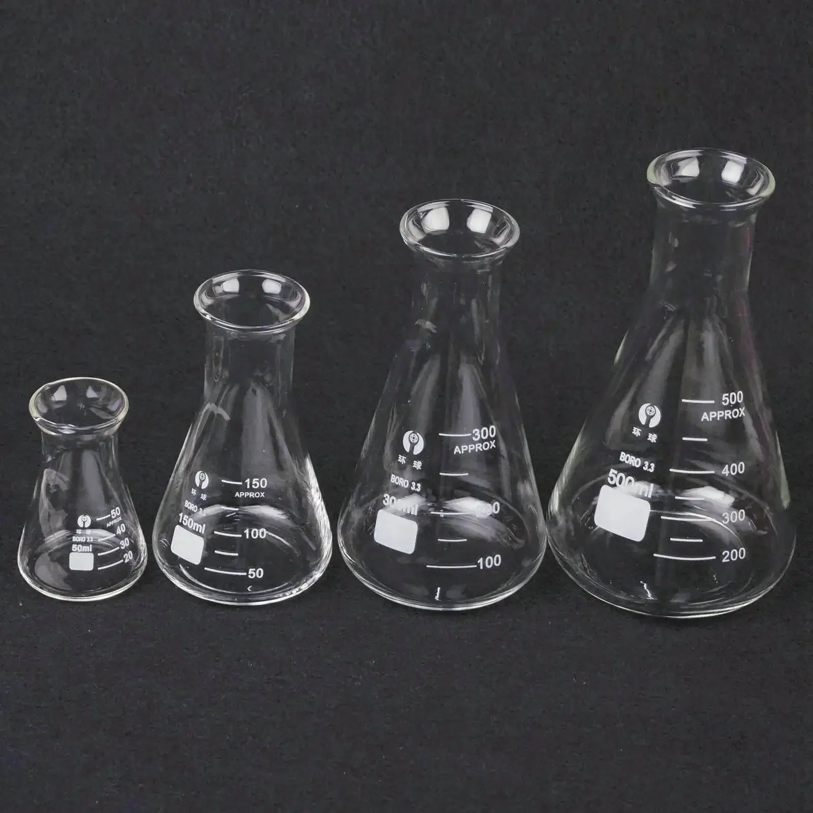 50/100/150/250/300/500/1000ml Boca de Sino de Vidro Borosilicato Cónico Erlenmeyer Laboratório